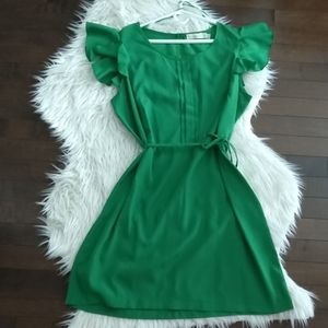 Emerald green spring/summer dress with ruffles